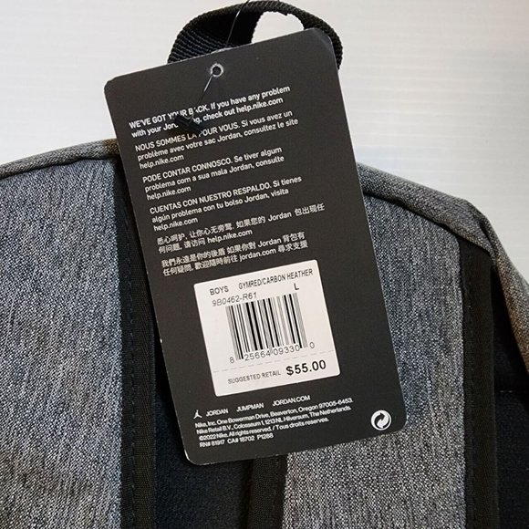 Nike Air Jordan Jumpman Kids Backpack School Sport L Grey Red Black 9B0462-R61 - Picture 7 of 9